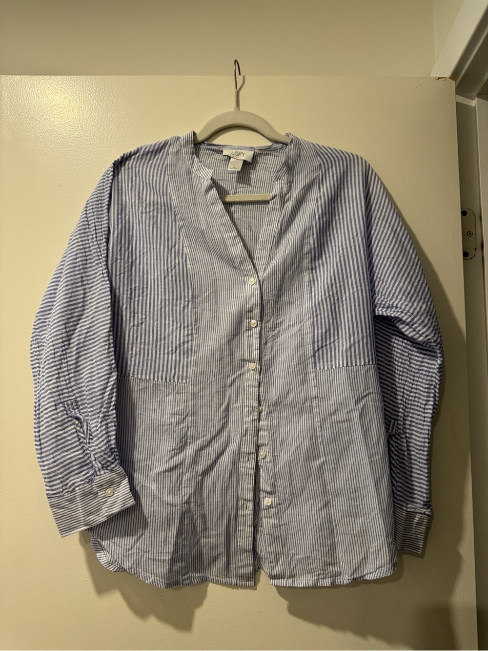 LOFT Striped Button Down Shirt Blue & White Size Small
